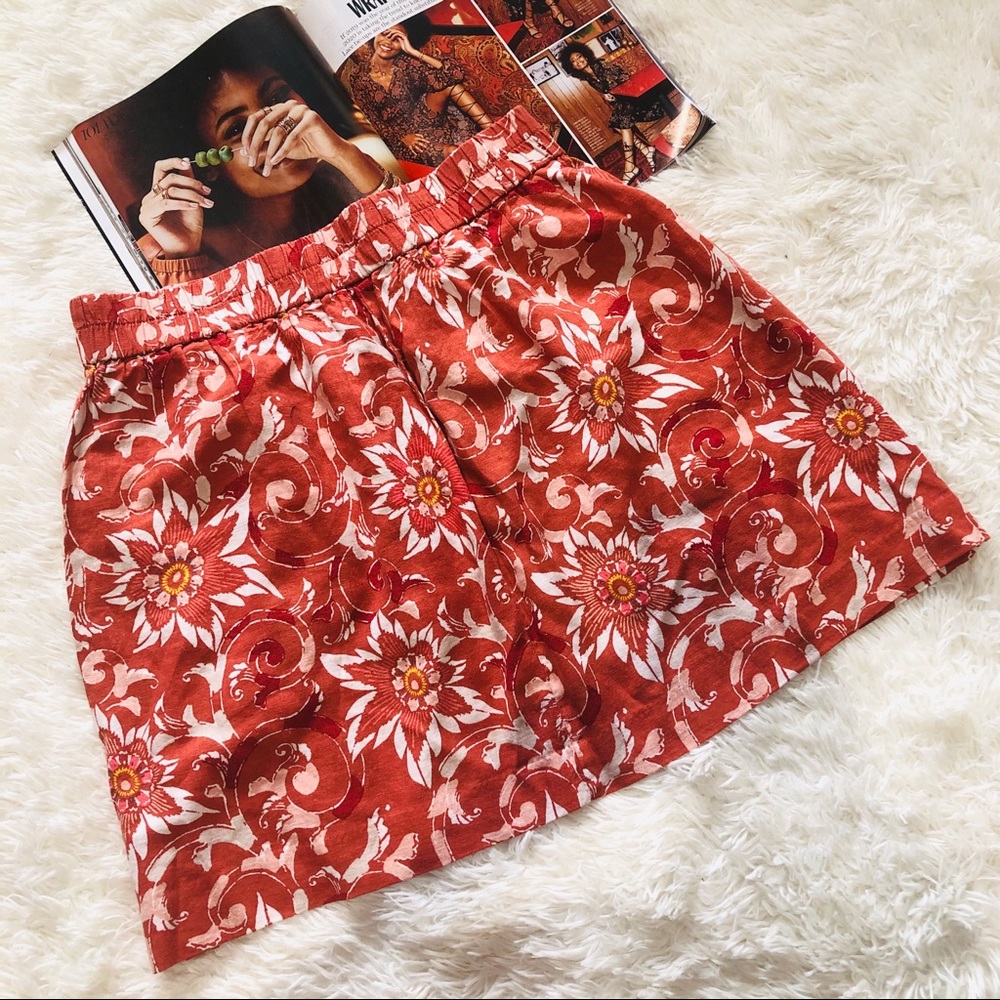 Ann Taylor LOFT Floral Linen Mini Skirt Pockets